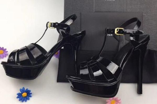 

5a 315490 .5cm heel 3cm platform tribute sandals in patent calfskin leather shoes,leather sole,size 34-41,dhl ing, Black