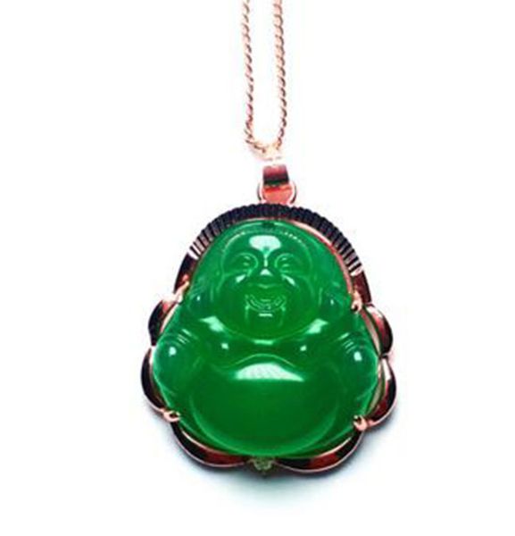 

certificate sterling silver s925 18kgp natural gold inlaid green jade buddha pendant chain necklace gemstone wholesale