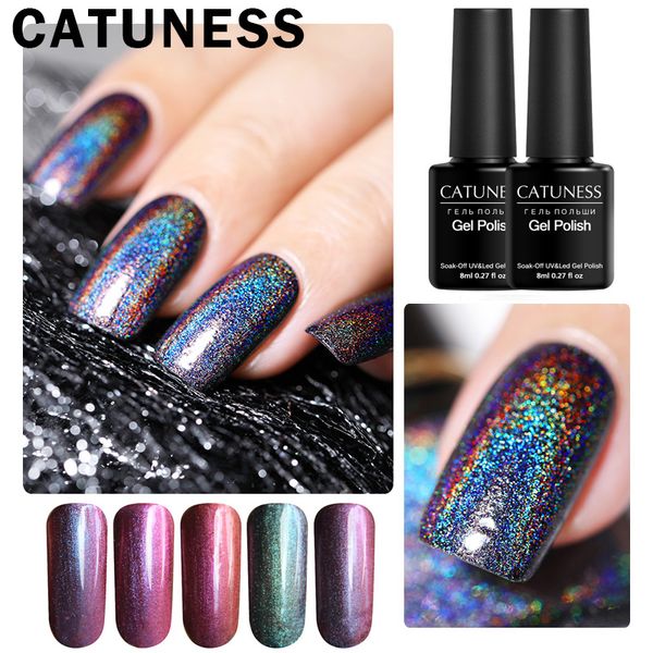 

nail gel catuness 8ml chameleon polish galaxy glitter sunset glow sequins holographic holo art lacquer varnish nagellak, Red;pink