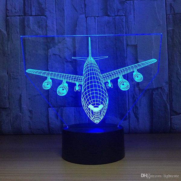 2019 Airplane Night Light 3d Optical Illusion Lamp Touch Changing Bed Room Table Desk Decor Lamps Christmas Birthday Gifts For Kids Boys From