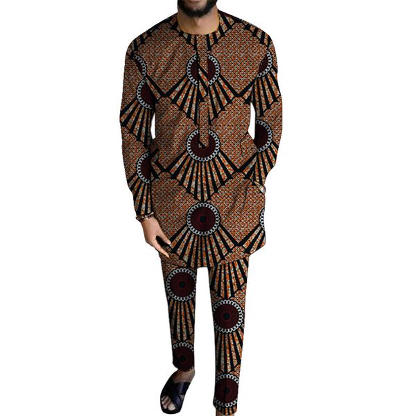 

африканских мужчины печати комплект одежда рубашка с брючной анкарой трусов комплектов заказной свадьбы dashiki печать / белые верхи поддерж, Gray