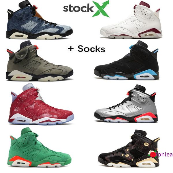 

2020 6 washed denim travis scotts carmine black cat psg basketball shoes black cat medium olive reflective men sports sneakers designer