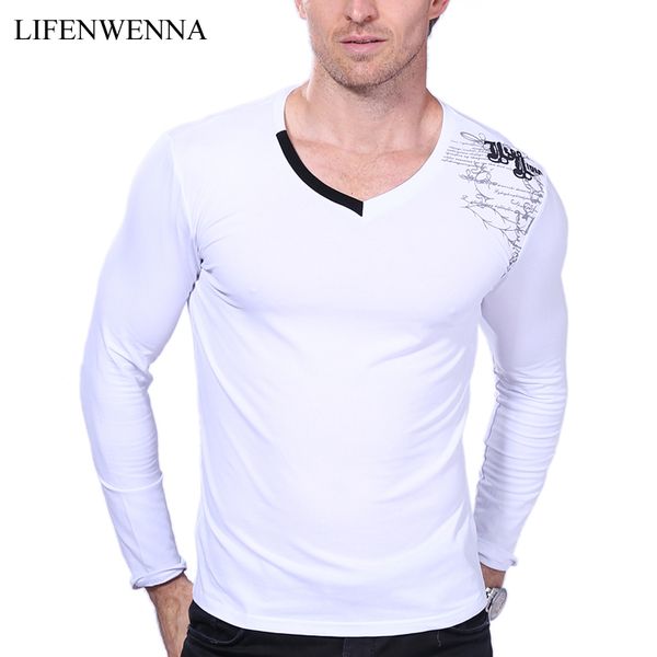

T Shirt Men Long Sleeve New Fashion 2017 Print Spring Men 'S Brand Clothing Casual Slim V -Neck Cotton T Shirt Homme Tees M -5xl