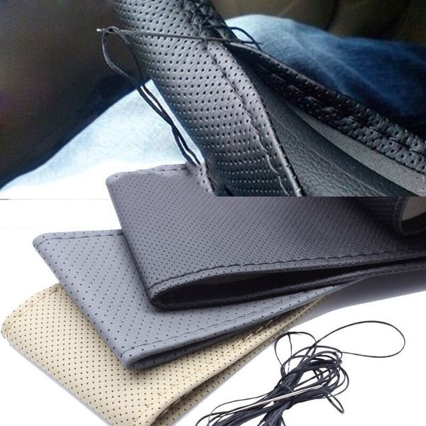

artificial leather braid on car steering wheel covers 38cm anti-slip sweatproof with needle thread interior accessories kits