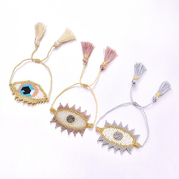 

2019 new evil eye bracelet fashion bohemia miyuki bracelets for women summer seed beads tassel beads handmade charm jewelry gift, Golden;silver