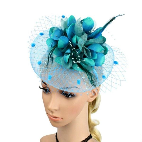 

hirigin lady flower mesh fascinator feather mesh headband party headwear cocktail headpiece