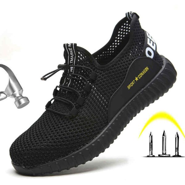 

men work & safety shoes steel toe caps anti-smashing anti-puncture construction work boots non-slip breathable security shoes, Black