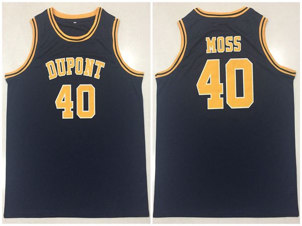

dupont high school #40 randy moss navy blue retro basketball jersey men's stitched custom any number name jerseys, Black