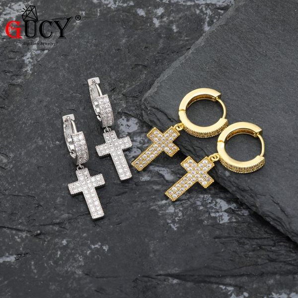 

gucy hip hop rock male female jewelry gold/silver color iced out micro pave cubic zircon cross earrings pendant