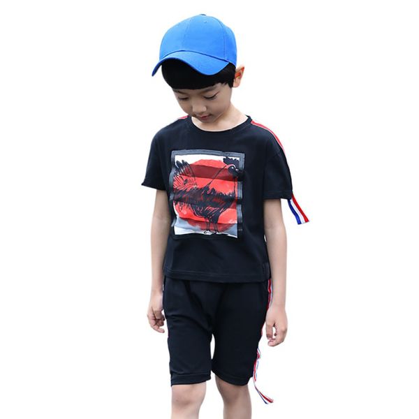 

2019 лето дети мальчик модная одежда набор с коротким рукавом о-образным вырезом костюм оптовая мальчик повседневная футболка малый средний, White