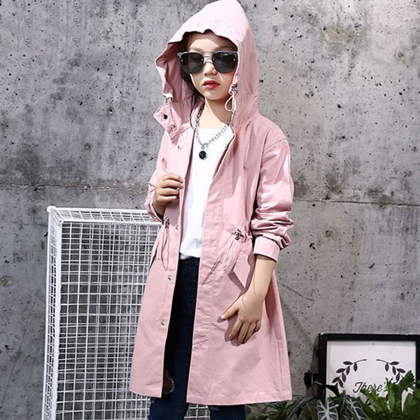 

hooded children jackets for girls kids long trench coat autumn 2019 spring long little big girls outerwear coats clothing, Blue;gray