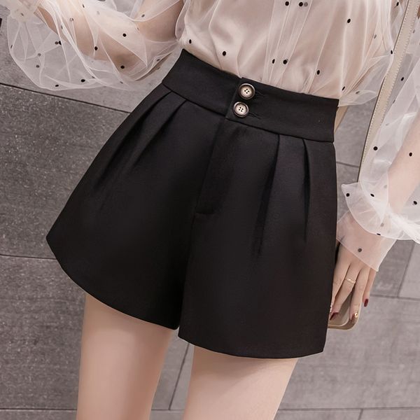 

plus size high waist shorts summer women's black gray wide leg short pants women casual loose shorts pantalones cortos mujer, White;black