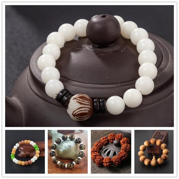 

beaded, strands meajoe natural bodhi thuja bead bracelet vintage charm round chain wood beads bracelets jewelry for women gift, Black