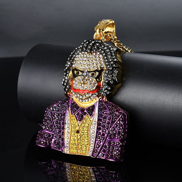 

clown pendant necklace new arrival fashion hip hop jewelry 2 colors rhinestone big pendant mens necklace, Silver