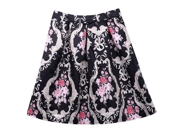 

women stretch high waist floral skirt, Black