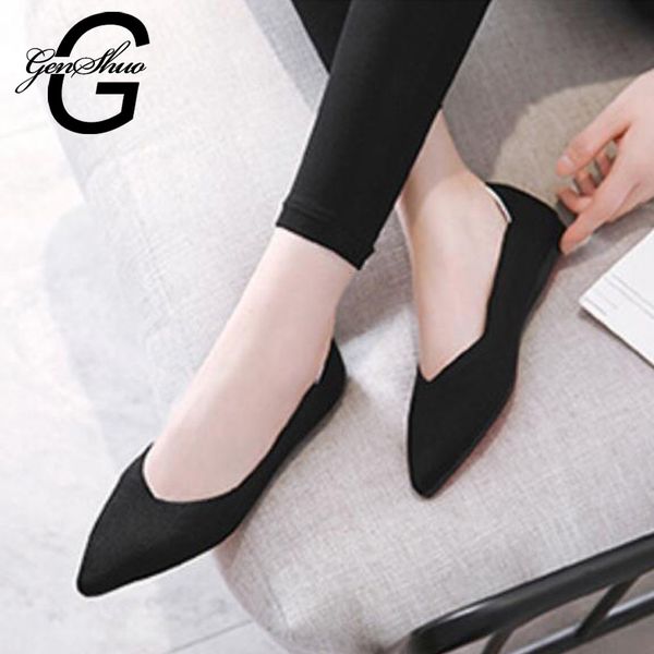 

genshuo shoes woman flat heels zapatos de mujer women ballet flats shoes slip on pointed toe ladies casual shoes soft loafers ly191202, Black