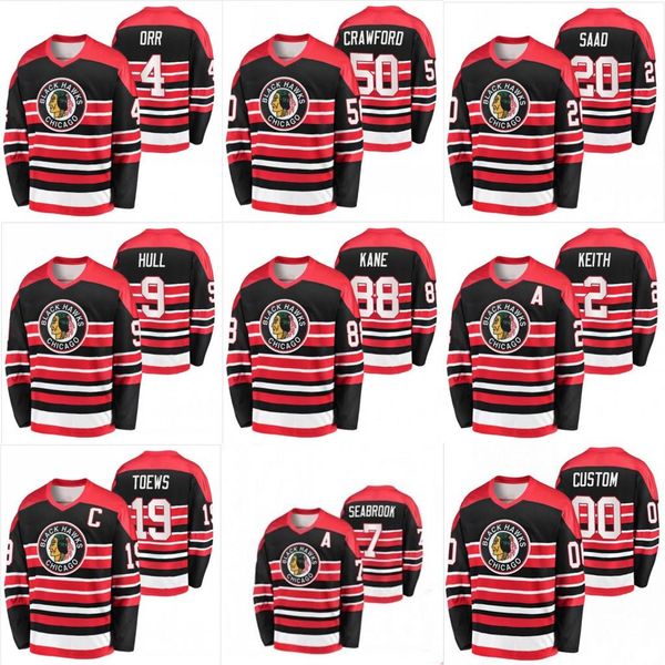 

19 jonathan toews patrick kane chicago blackhawks duncan keith bobby hull brent seabrook corey crawford bobby orr stan mikita hockey jersey, Black