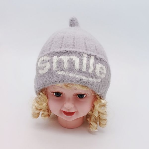 

kids knitted wool beanie cap children boys girls cute letter plus velvet thickening warm hat autumn winter 1-3 y, Yellow