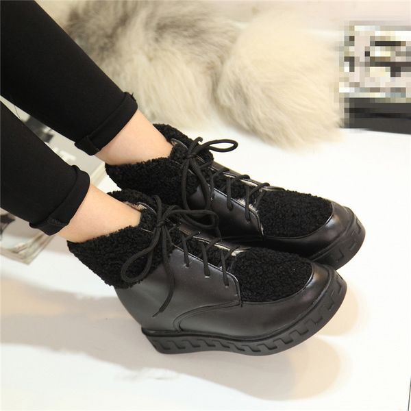 

womens platform hidden high heels ankle combat boots female black white ladies winter shoes short snow boots