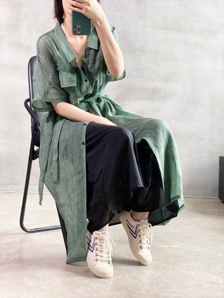 

women loose tencel ramie summer sunscreen long blouse ladies single breasted simple female 2020 summer tencel ramie shirt, White