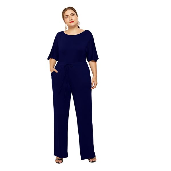 

woman plus big size elegant jumpsuits fashion o-neck short sleeve clothes female 2019 summer casual wear high street playsuits, Black;white