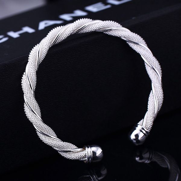 

new exquisite s925 silver flower woven mesh opening geometric jewelry ladies engagement wedding gift bracelet, Black