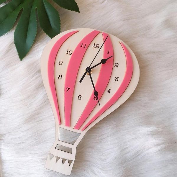 

nordic style air balloon shape wooden mute wall clock kid bedroom home decor