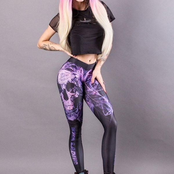 

women ladies trousers skull printed narrow leg fitness long joggers casual pants, Black;blue