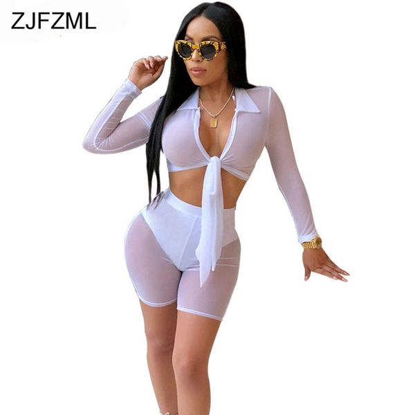 

zjfzml mesh see through sexy 2 piece set женин глђбокий v-обѬазнм вѬезом длиннм Ѭђкавом Ѭае, White