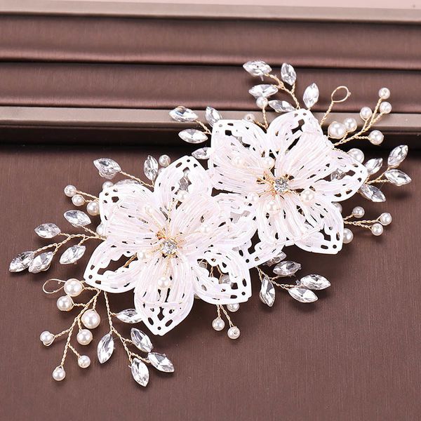 

forseven white flower crystal pearl headband headpiece tiaras de noiva bridal hair jewelry women wedding hair accessories jl, Golden;white