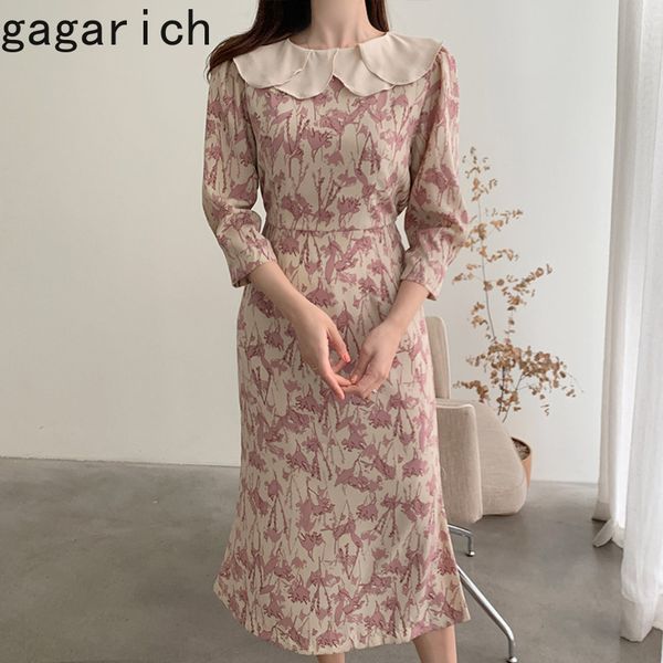 

gagarich fashion contrast color patch print long dress high waist hip a line slim vestido ruffle collar long sleeve holiday ropa, Black;gray