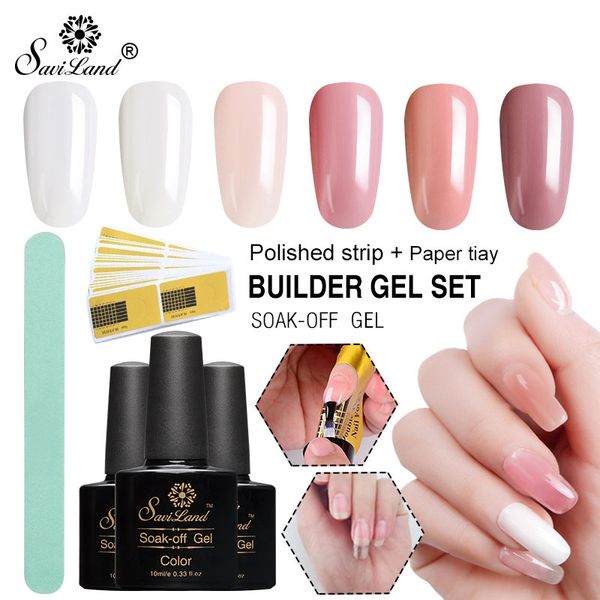 

saviland uv builder gel fiberglass nail extension set clear acryl uv gel varnish manicure building silk nail form polish