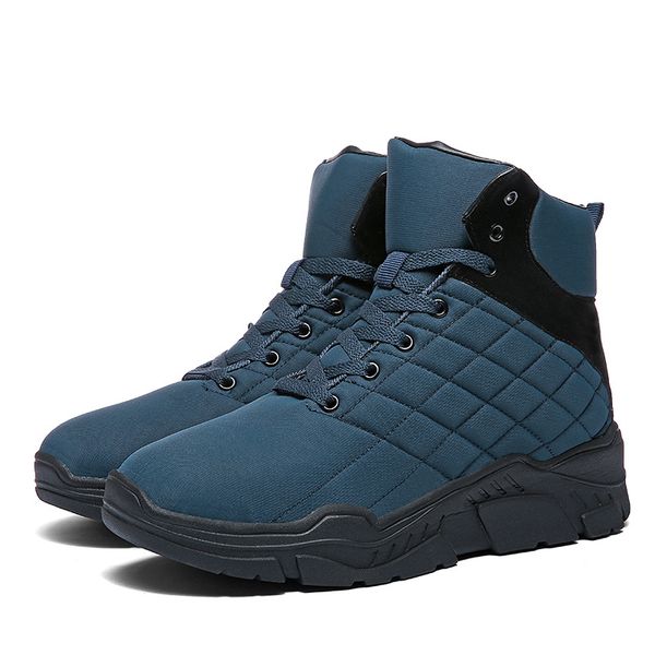 

2019 мода зима повседневная свет твердые большой высокий топ водонепроницаемый теплый хлопок обувь мужская снегоступы открытый платье, Black