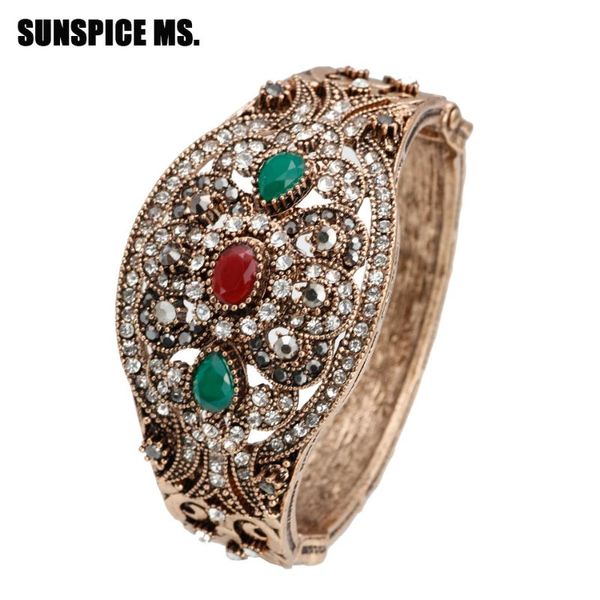 

new ethnic charm bangle cuff hollow flower antique gold color vintage carving pattern nostalgic jewelry gift retro 2020, Black