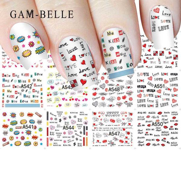 

gam-belle 12pcs nail sticker цветок бабочка любовь сердце передача воды наклейки для ногтей искусство слайдеры набор фольги украшения, Black