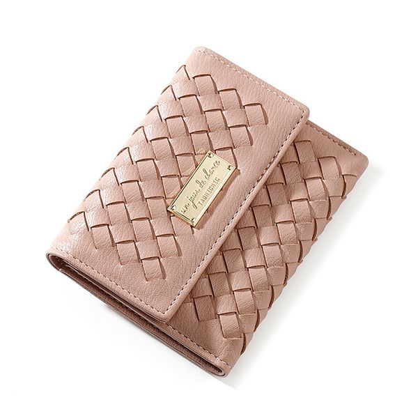 

2020 women's wallet multi-card position holder weave korean trifold short clutch bag hasp coin purse for travel, Red;black