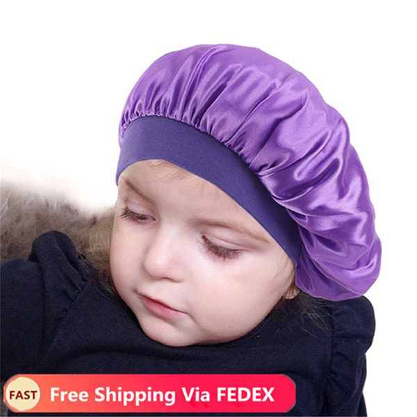 

new kids поддельного silky bonnet cap сплошного цвета тюрбан химио hat девушка широкая резинка твердый ночной сон
