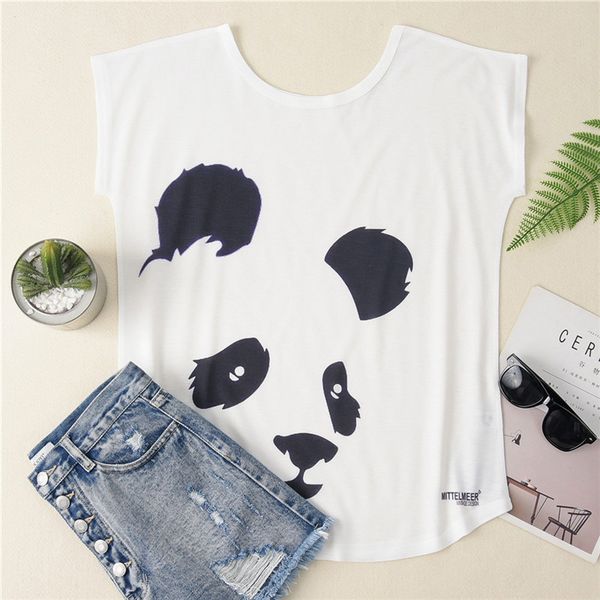 

women short sleeved & tees summer cartoon panda print cute t shirt female girls loose casual t-shirts, White