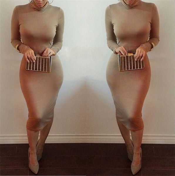 

Solid Color Slim Designer Bodycon Dresses Fashion Crew Neck Long Sleeve Women Dresses Sexy Club Women Clothing