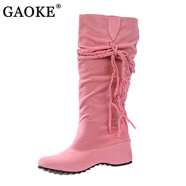 

new women boots autumn winter fringe half knee high boots ladies tassel fashion shoes woman bota feminina plus size 35-43, Black