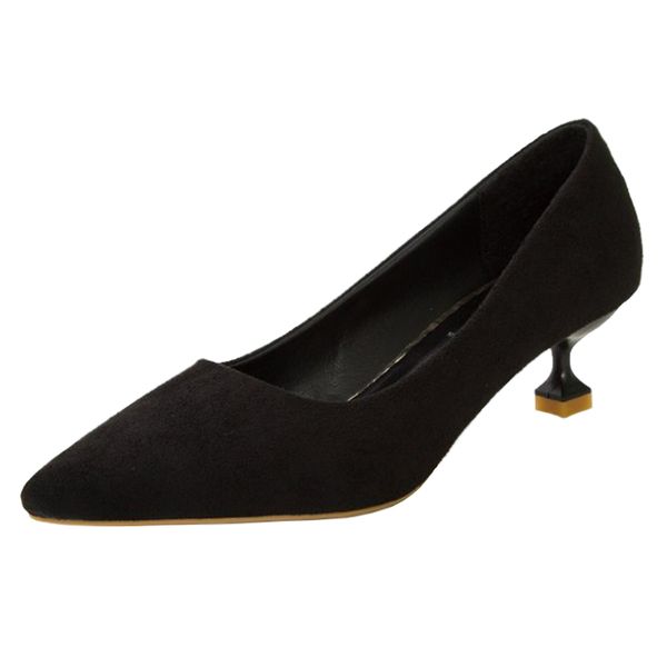 

2018 new korean version of the wild fashion shallow mouth high heels comfortable high heels, Black