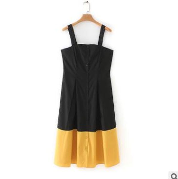 

women's sling dress black mosaic yellow midi dress summer single button dress, Black;gray