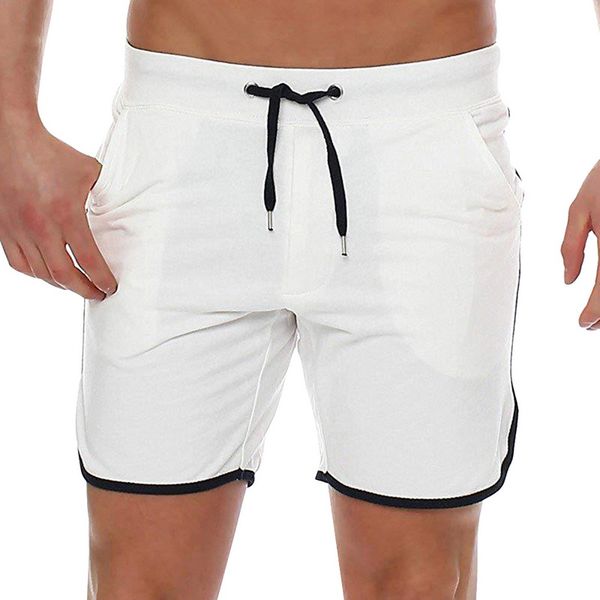 

summer men's casual short quick dry drawstring waist swim trunks beach surfing solid holiday party shorts male, White;black