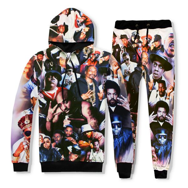 

european and american tidal male menswear star 3d digital printing protective men's tracksuits head plus large code loose suit, Gray