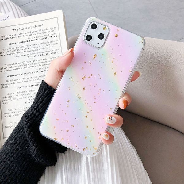 

for iphone 11 pro phone case xs max xr gold foil rainbow 6 7 8 x plus silicone soft edge cell phone cases
