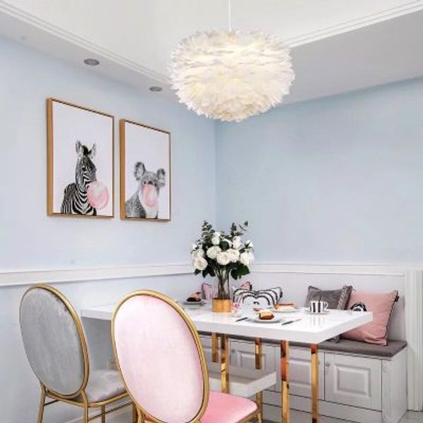 

modern nordic white feather round pendant lights e27 decorating dining room bedroom living room home lighting lamps