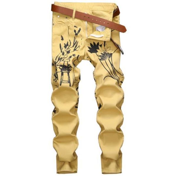 

designer mens jeans american trends street feet tight fashion motorcycle jeans personality printing nightclub casual pants for men, Blue
