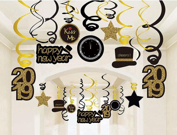 

wholesale 2019 new year decor hanging spiral swirls ornaments happy new year 2019 gifts xmas party navidad 2018 home pendant decor