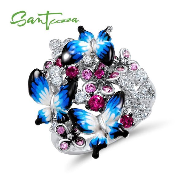 

santuzza silver ring for women 925 sterling silver glamorous butterflies shiny cubic zirconia ring fashion jewelry enamel, Golden;silver