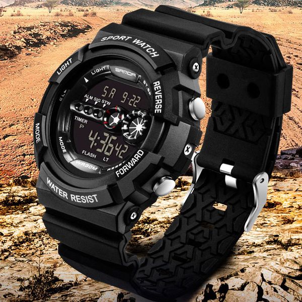 

sanda led digital wristwatches mens big dial watch outdoor waterproof sports men watches shockproof clock reloj hombre, Slivery;brown